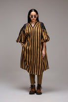 Tan-Brown Blue Striped Baha Tunic Set (2 PCS) - CiceroniKurta Set, Everyday WearMATI