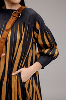 Tan-Brown Blue Striped Balloon Dress - CiceroniDressesMATI