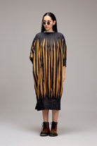 Tan-Brown Blue Striped Balloon Dress - CiceroniDressesMATI