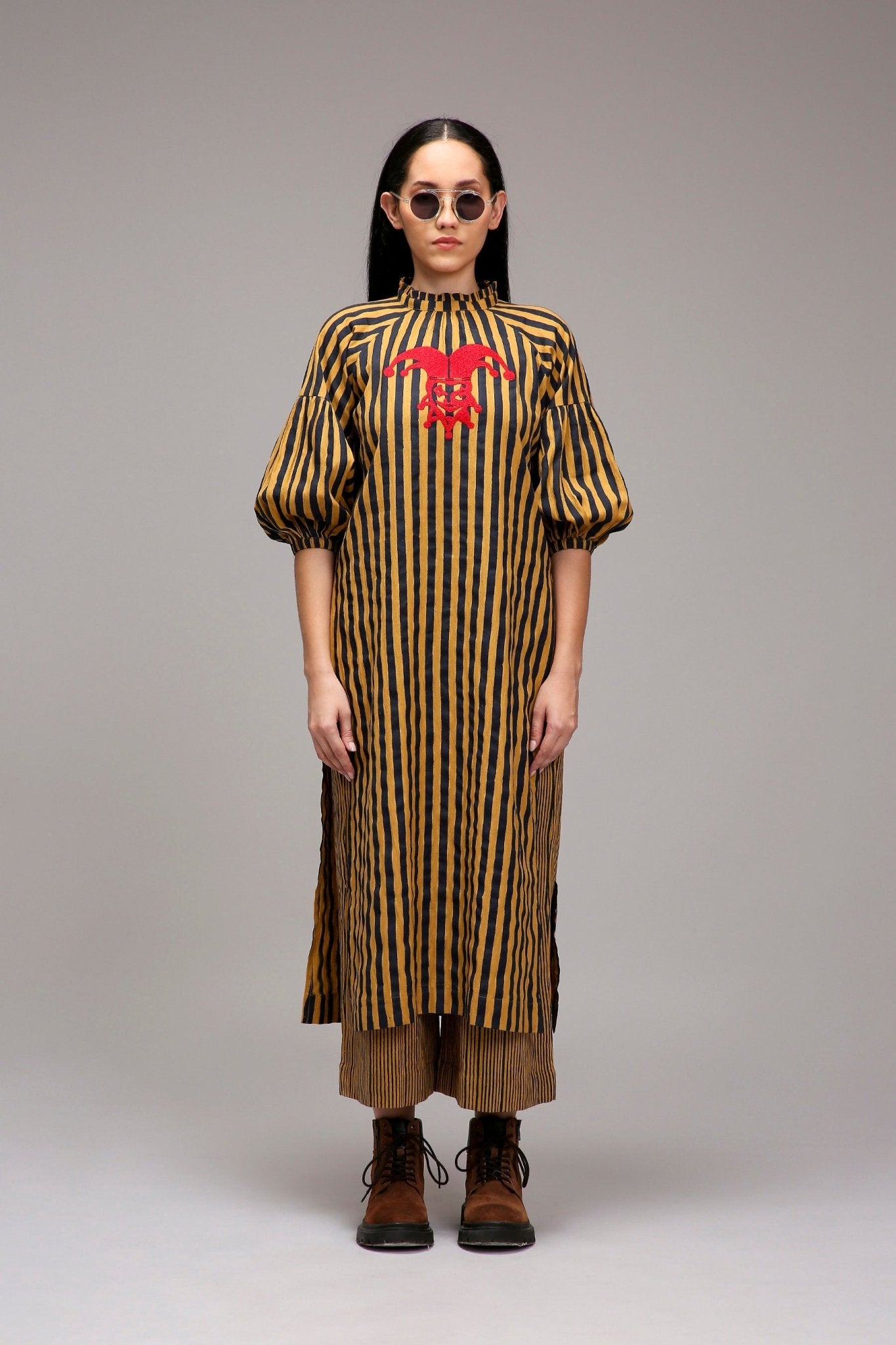 Tan-Brown Blue Striped Big Joker Tunic - CiceroniKurta, Everyday WearMATI
