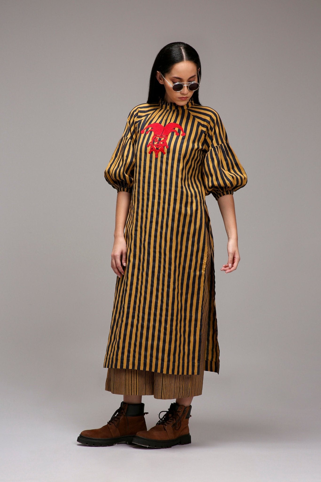 Tan-Brown Blue Striped Big Joker Tunic - CiceroniKurta, Everyday WearMATI