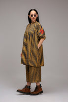 Tan-Brown Blue Striped Short Acra Tunic Set (2 PCS) - CiceroniKurta Set, Everyday WearMATI