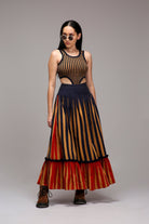 Tan-Brown Bodysuit Dual Striped Skirt Set (2 PCS) - CiceroniSkirt SetMATI