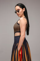 Tan-Brown Bodysuit Dual Striped Skirt Set (2 PCS) - CiceroniSkirt SetMATI