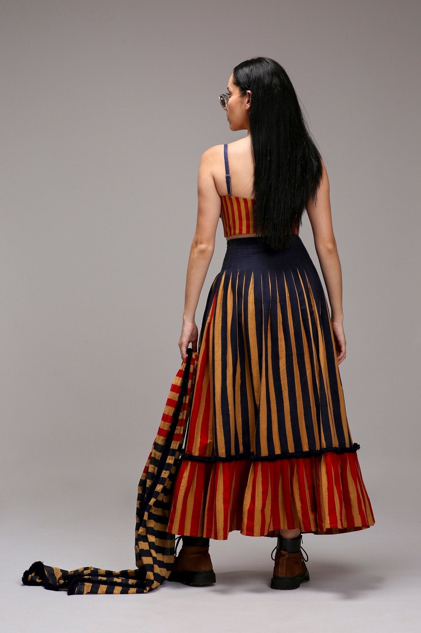 Tan-Brown Corset & Dual Striped Skirt Set (2 PCS) - CiceroniSkirt SetMATI