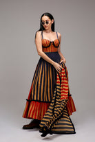 Tan-Brown Corset Dual Striped Stole Skirt Set (3 PCS) - CiceroniSkirt SetMATI