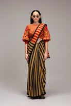 Tan-Brown Crop Top & Dual Striped Saree Set (2 PCS) - CiceroniSaree SetMATI