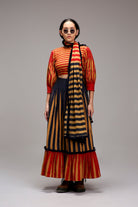 Tan-Brown Crop Top Dual Striped Stole Skirt Set (3 PCS) - CiceroniSkirt SetMATI