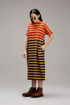 Tan-Brown Red & Blue Dual Striped Dress - CiceroniDressesMATI
