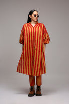 Tan-Brown Red Striped Baha Tunic - CiceroniKurta, Everyday WearMATI