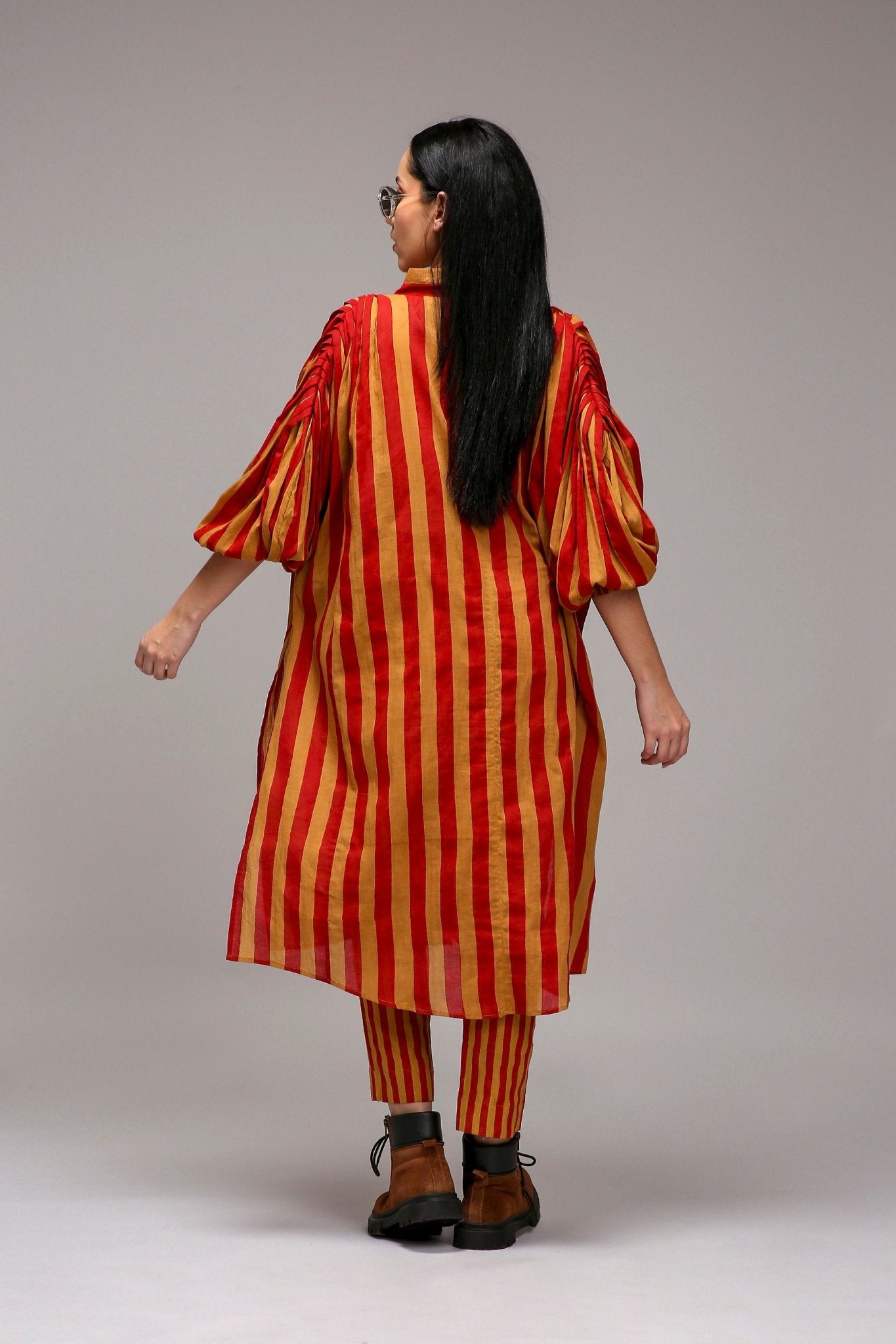 Tan-Brown Red Striped Baha Tunic - CiceroniKurta, Everyday WearMATI