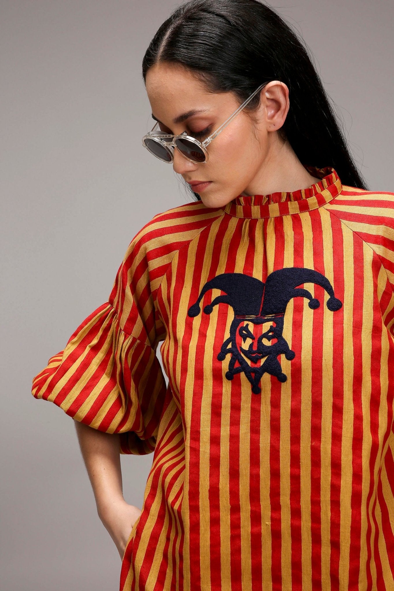 Tan-Brown Red Striped Big Joker Tunic Set (2 PCS) - CiceroniKurta Set, Everyday WearMATI