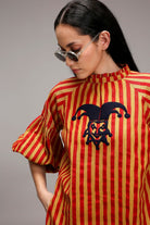 Tan-Brown Red Striped Big Joker Tunic Set (2 PCS) - CiceroniKurta Set, Everyday WearMATI