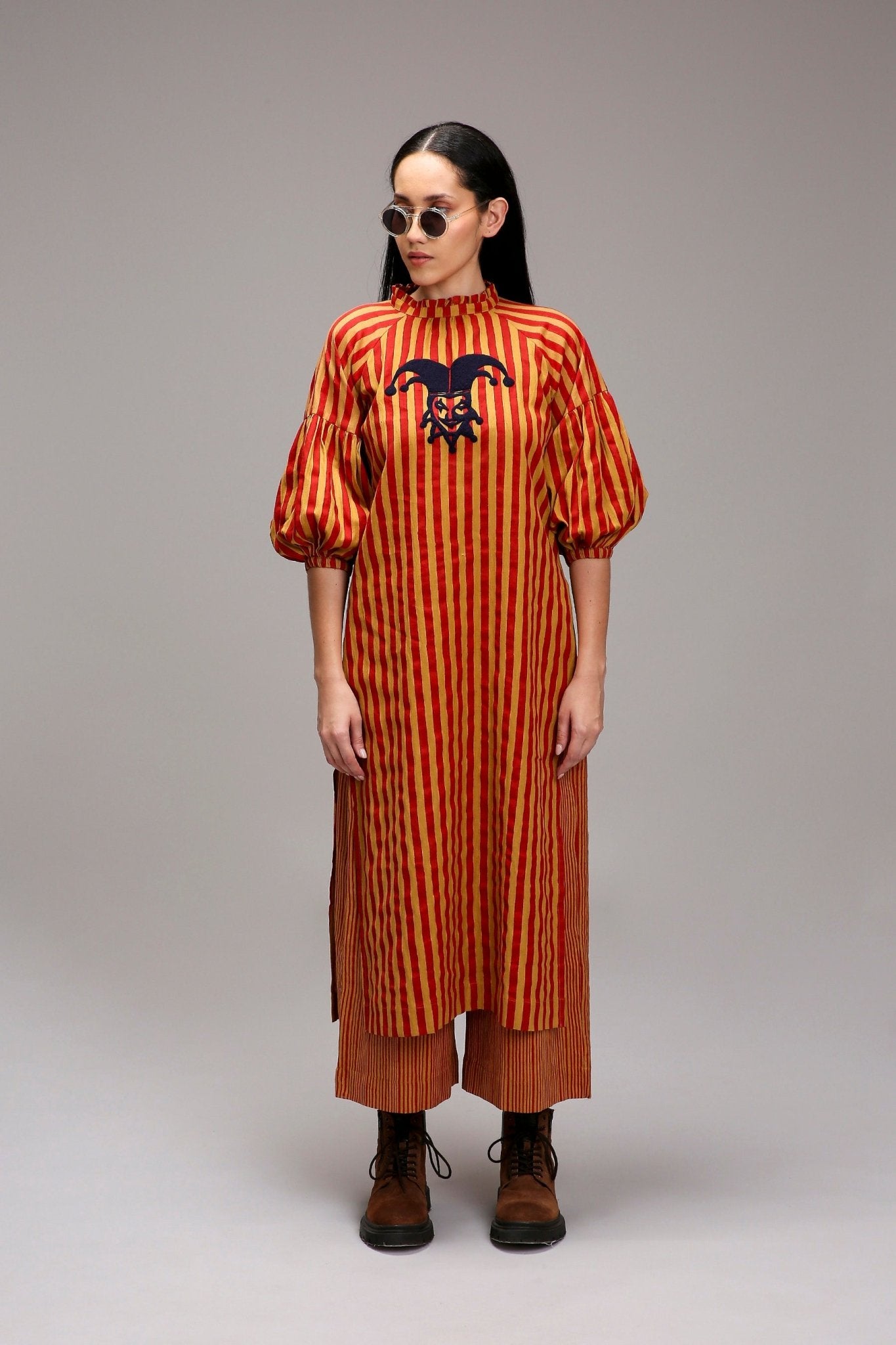 Tan-Brown Red Striped Big Joker Tunic - CiceroniKurta, Festive WearMATI