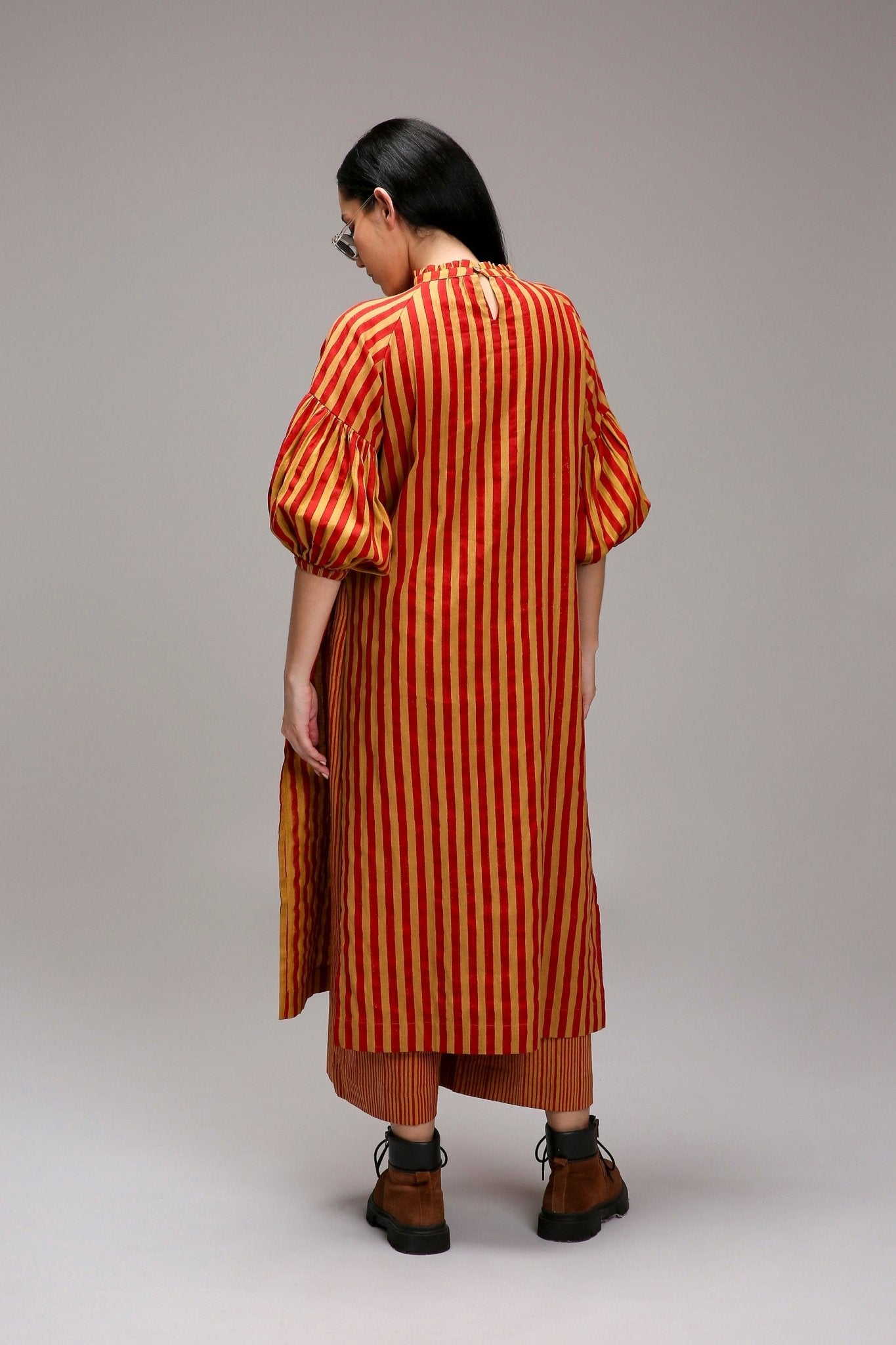 Tan-Brown Red Striped Big Joker Tunic - CiceroniKurta, Festive WearMATI