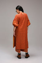 Tan-Brown Red Striped Big Joker Tunic - CiceroniKurta, Festive WearMATI