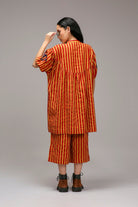 Tan-Brown Red Striped Short Acra Tunic Set (2 PCS) - CiceroniKurta Set, Everyday WearMATI