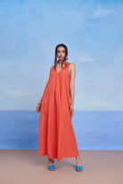 Tangerine Linen Flared Dress - CiceroniDressesSaphed