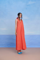 Tangerine Linen Flared Dress - CiceroniDressesSaphed