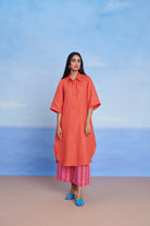 Tangerine Linen Women's Shirt Kurta - CiceronikurtaSaphed