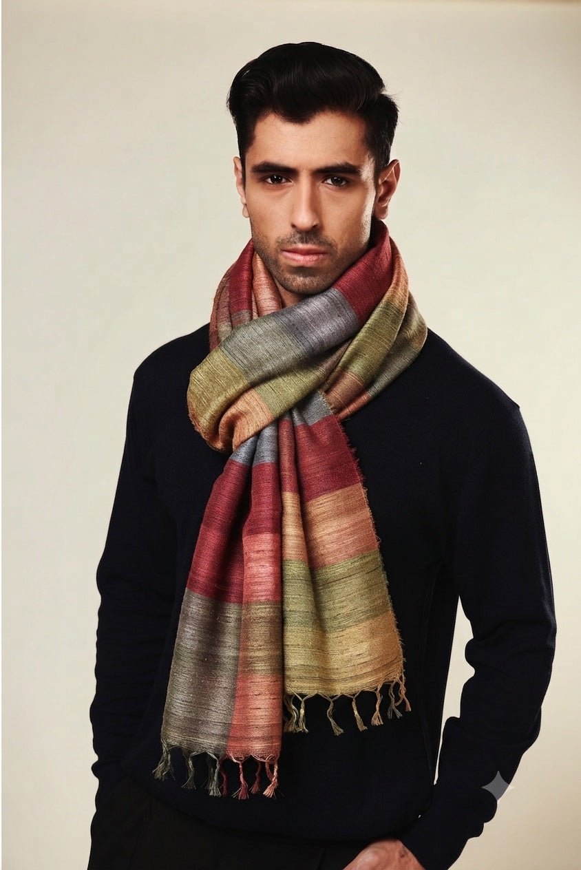 Terracotta Madras Checks Peace Silk Scarf for Men - CiceroniScarfAeshaane