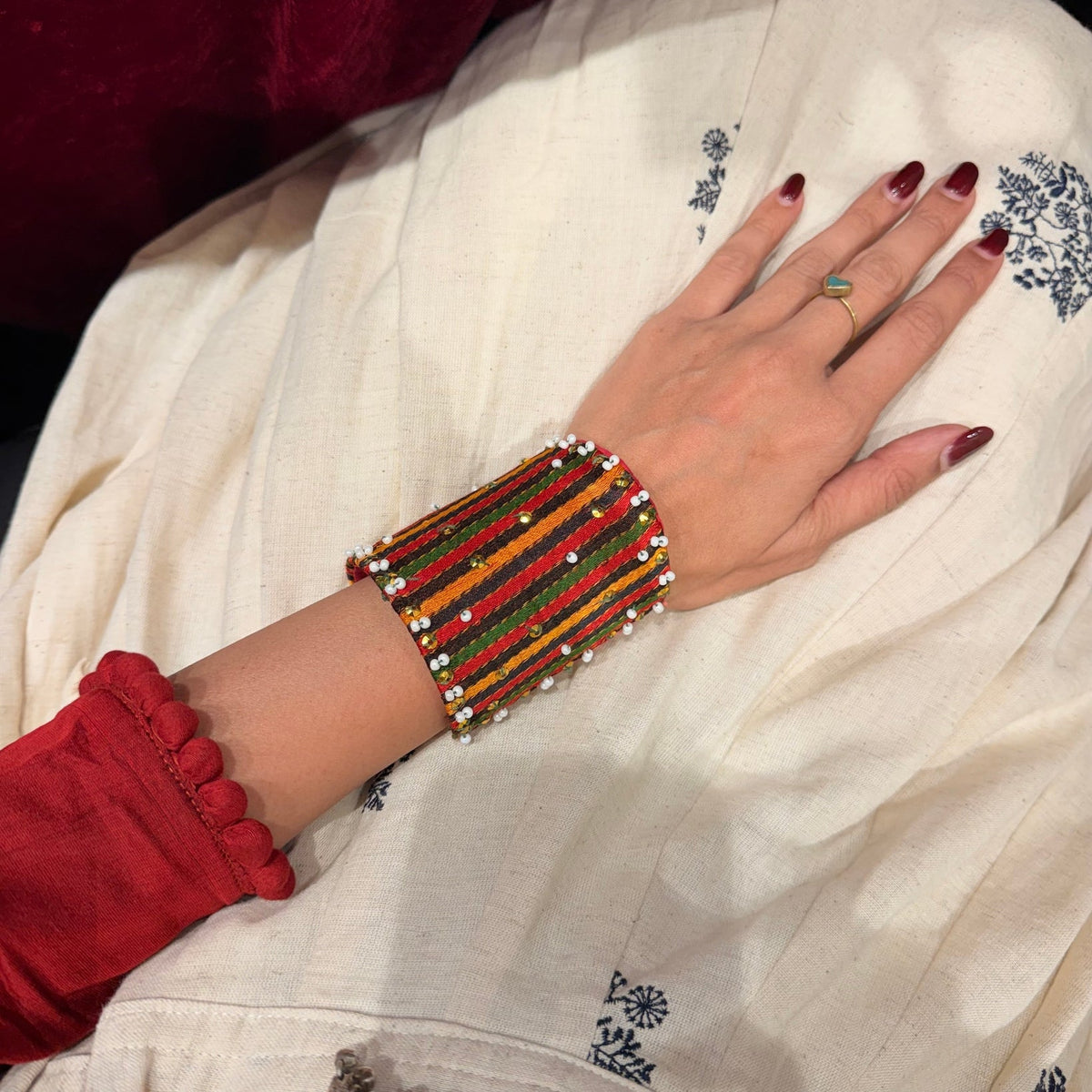 Textile Multi Color Brass Bracelet - Earthy - CiceroniBraceletsBy Nirjari