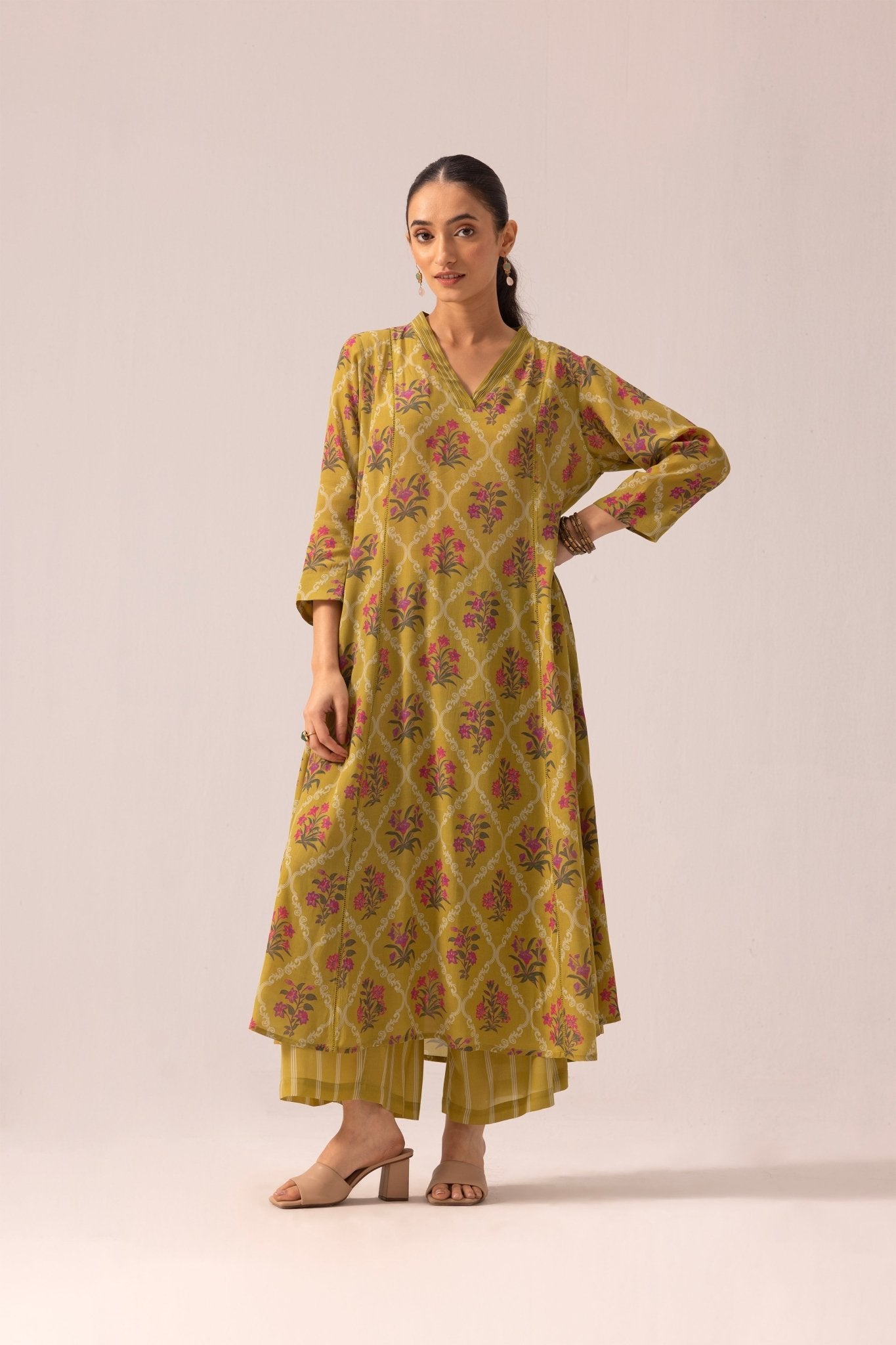 Thea Kurta Pant Set - Olive - CiceroniKurta Set, Everyday WearLabel Shreya Sharma