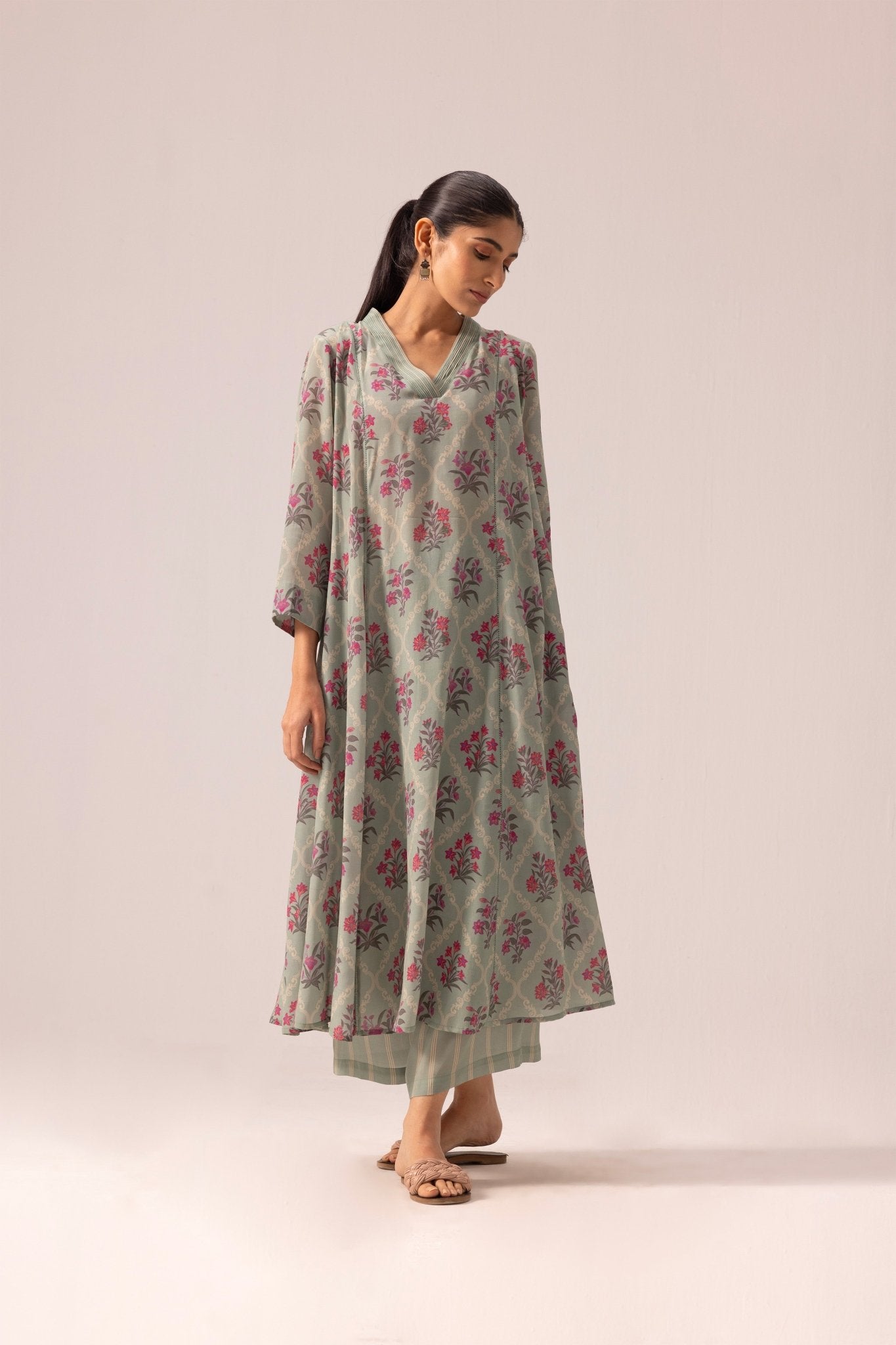 Thea Kurta Pant Set - Sage Green - CiceroniKurta Set, Everyday WearLabel Shreya Sharma