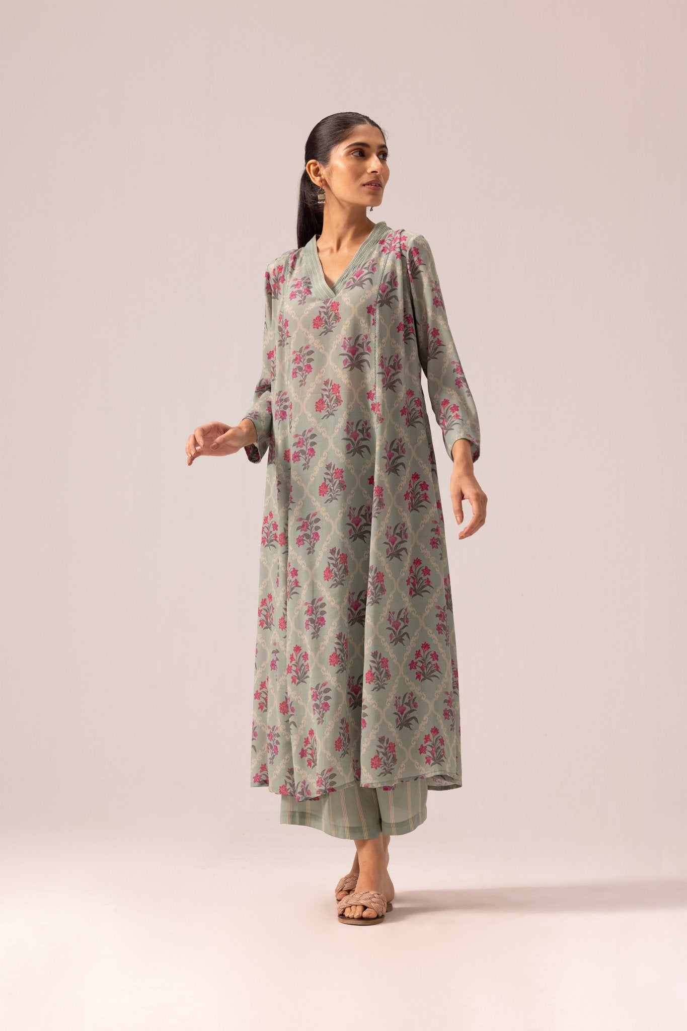 Thea Kurta Pant Set - Sage Green - CiceroniKurta Set, Everyday WearLabel Shreya Sharma
