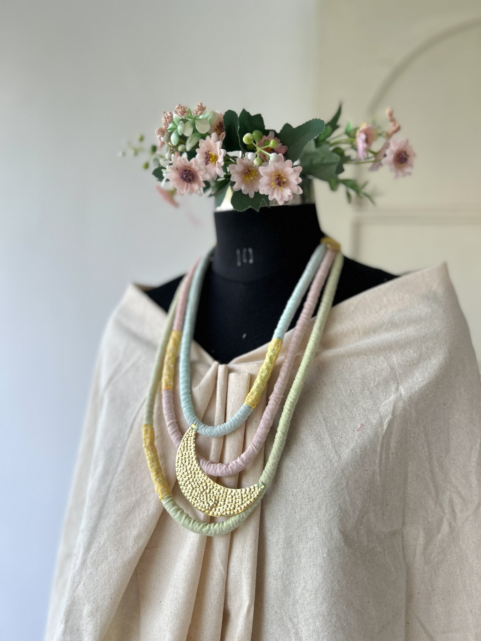 Three Layered Brass Moon Pastel Necklace - CiceroniNeckpieceBy Nirjari