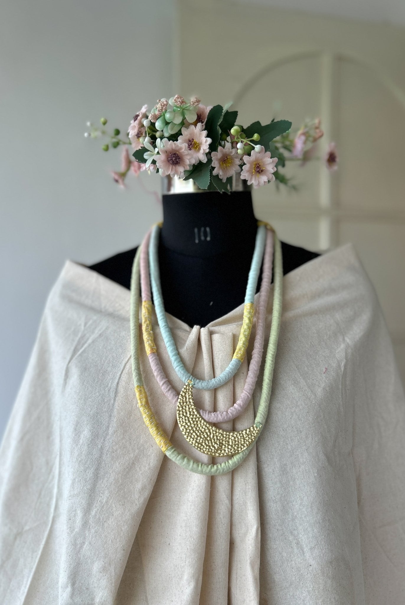 Three Layered Brass Moon Pastel Necklace - CiceroniNeckpieceBy Nirjari
