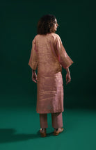 Tissue Kaftan Co - Ord with Pleated Cuff (Set of 2) - Peach - CiceroniKurta Set, Festive WearHiranya