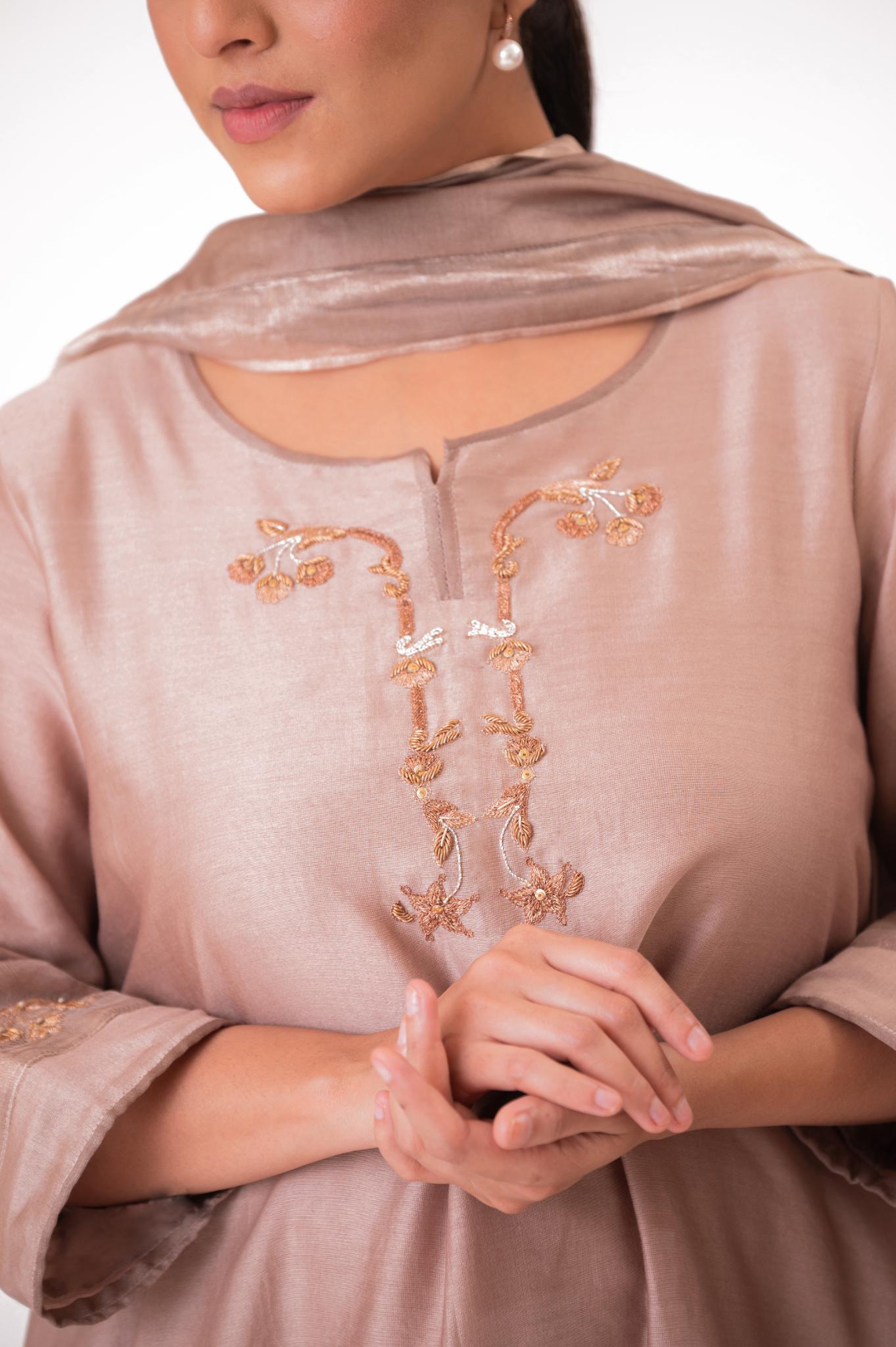 Tissue Patch Work Dupatta Kurta Set - Ekru - CiceroniKurta Set, Festive wearBhavik Shah