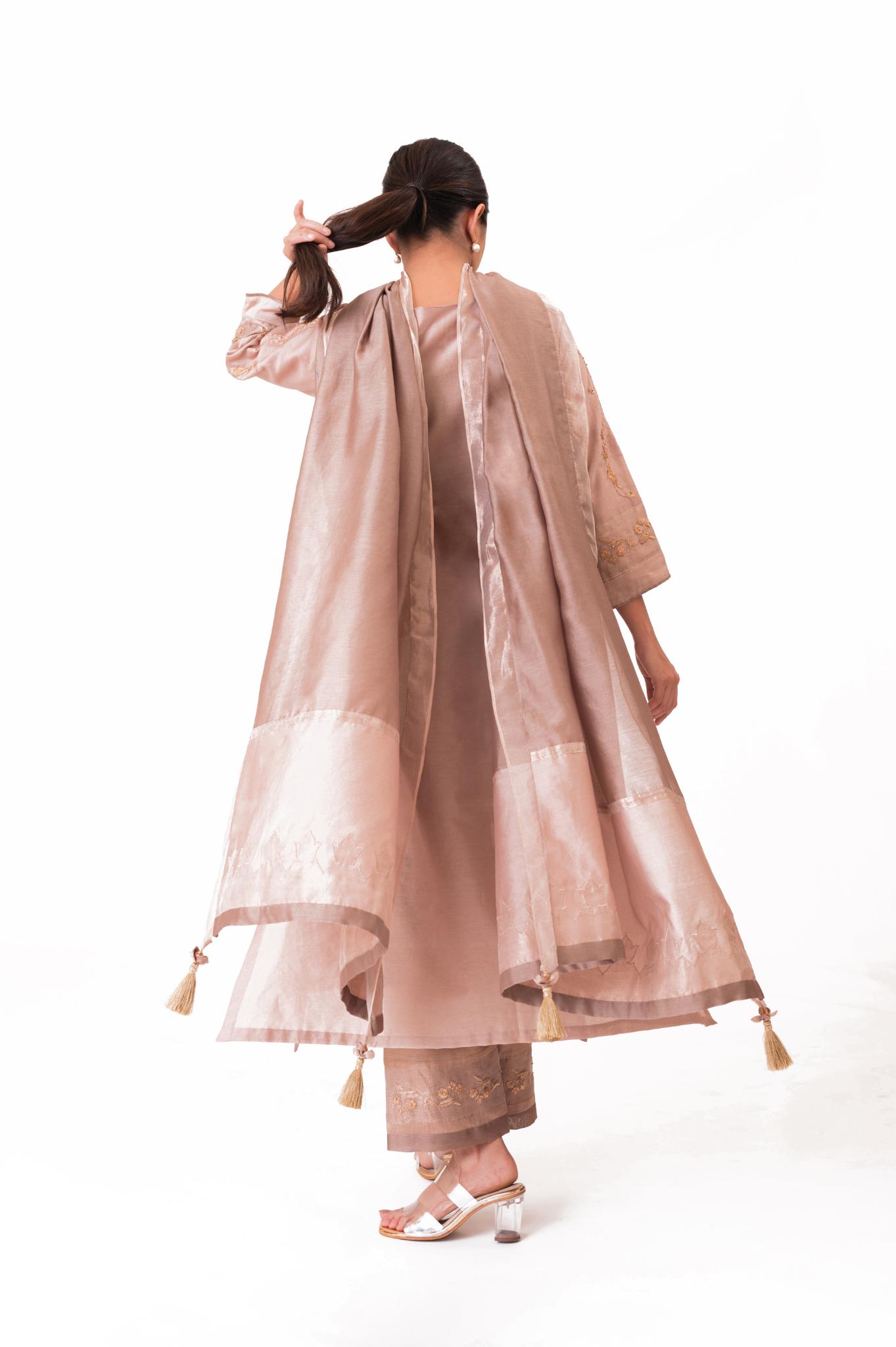 Tissue Patch Work Dupatta Kurta Set - Ekru - CiceroniKurta Set, Festive wearBhavik Shah