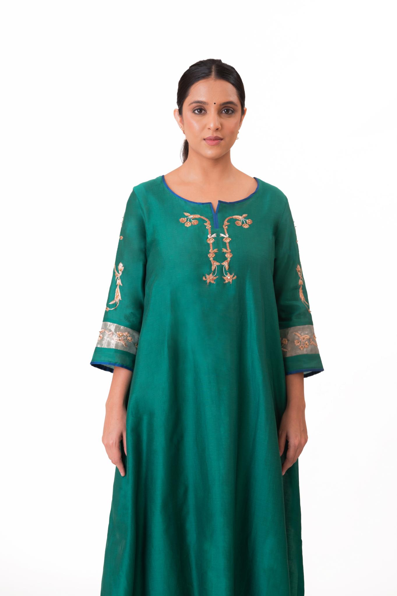 Tissue Patch Work Dupatta Kurta Set - Emerald Green - CiceroniKurta Set, Festive wearBhavik Shah