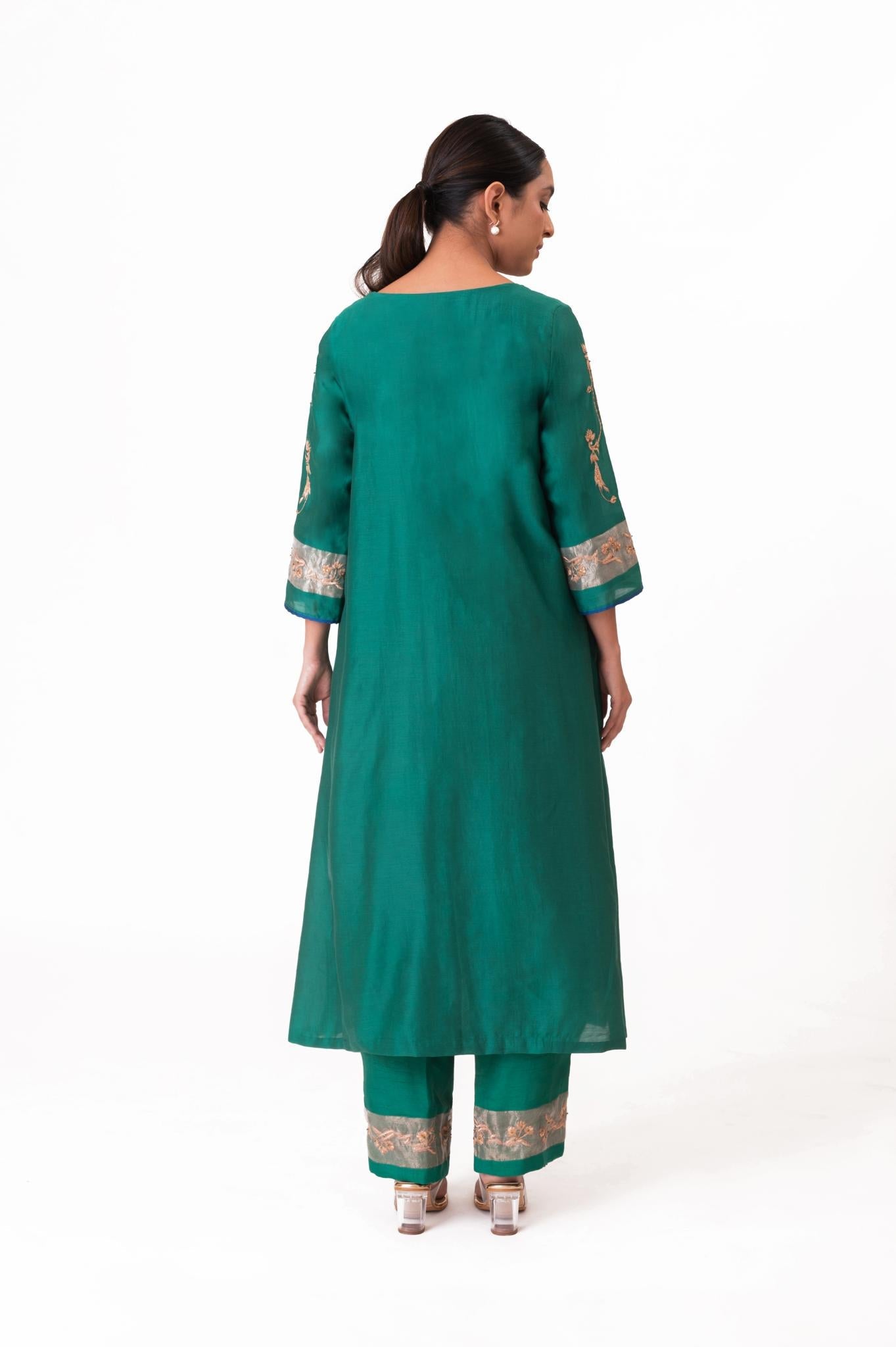 Tissue Patch Work Dupatta Kurta Set - Emerald Green - CiceroniKurta Set, Festive wearBhavik Shah