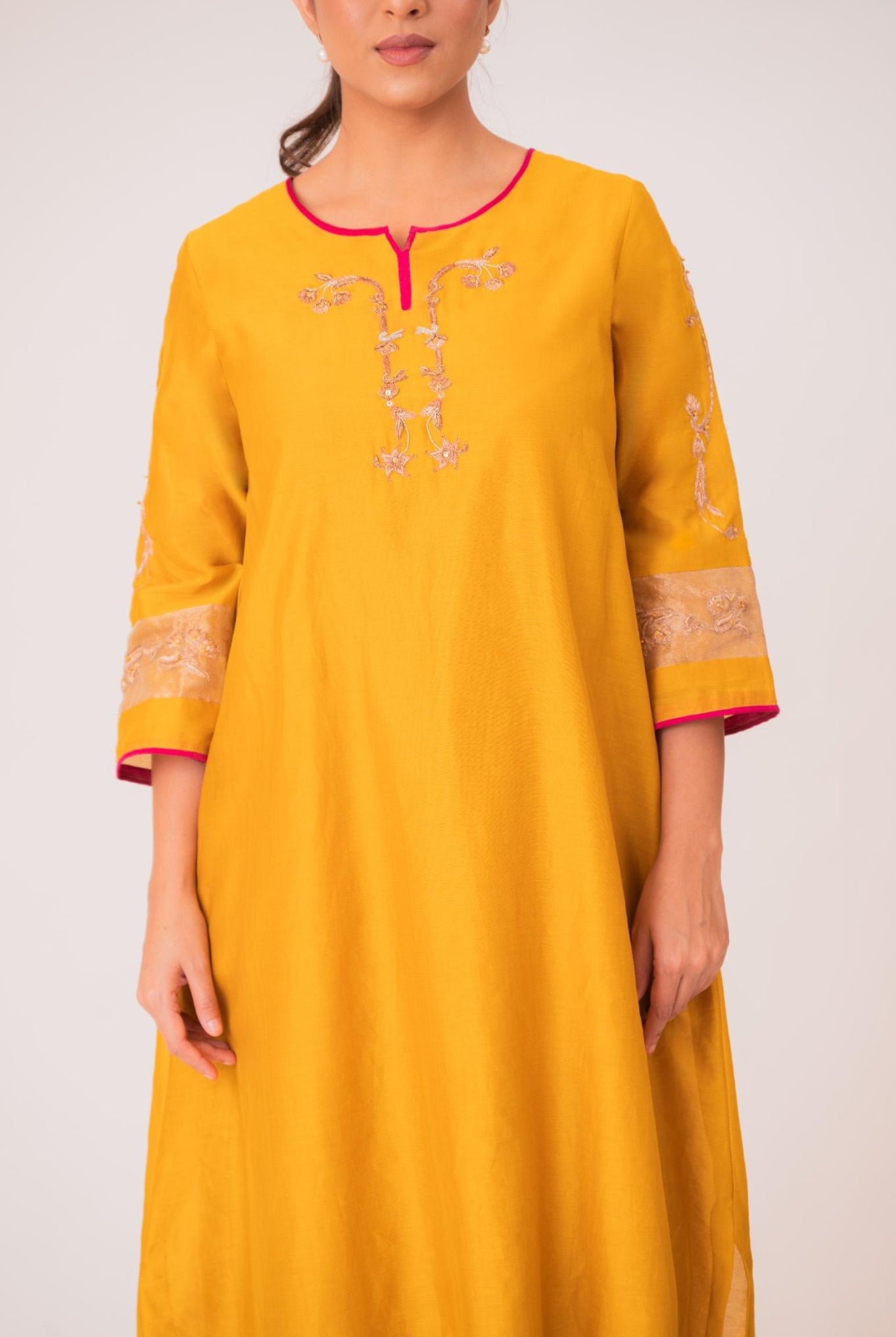 Tissue Patch Work Dupatta Kurta Set - Golden Yellow - CiceroniKurta Set, Festive wearBhavik Shah