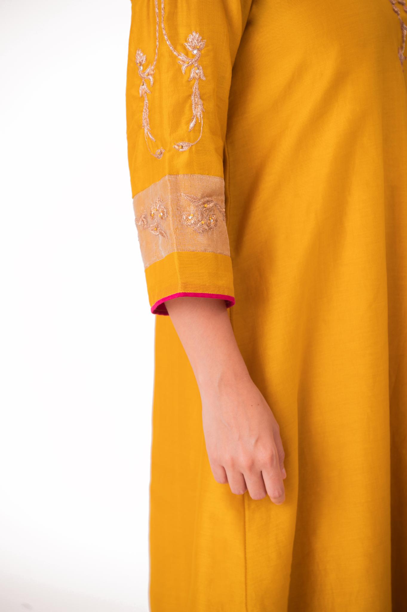 Tissue Patch Work Dupatta Kurta Set - Golden Yellow - CiceroniKurta Set, Festive wearBhavik Shah