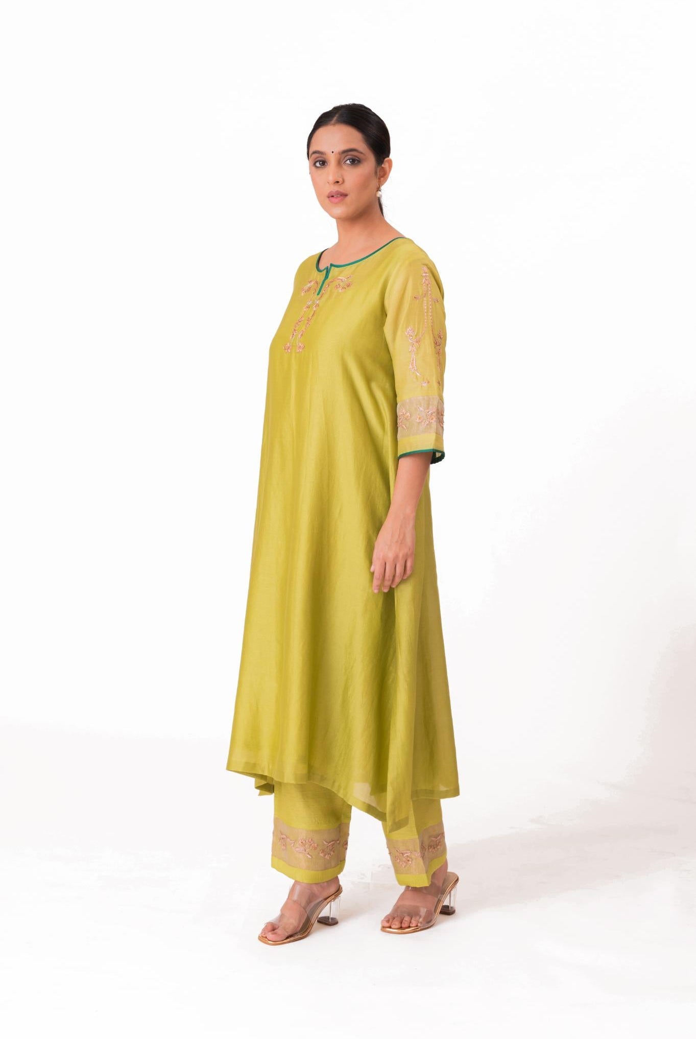 Tissue Patch Work Dupatta Kurta Set - Lime Green - CiceroniKurta Set, Festive wearBhavik Shah