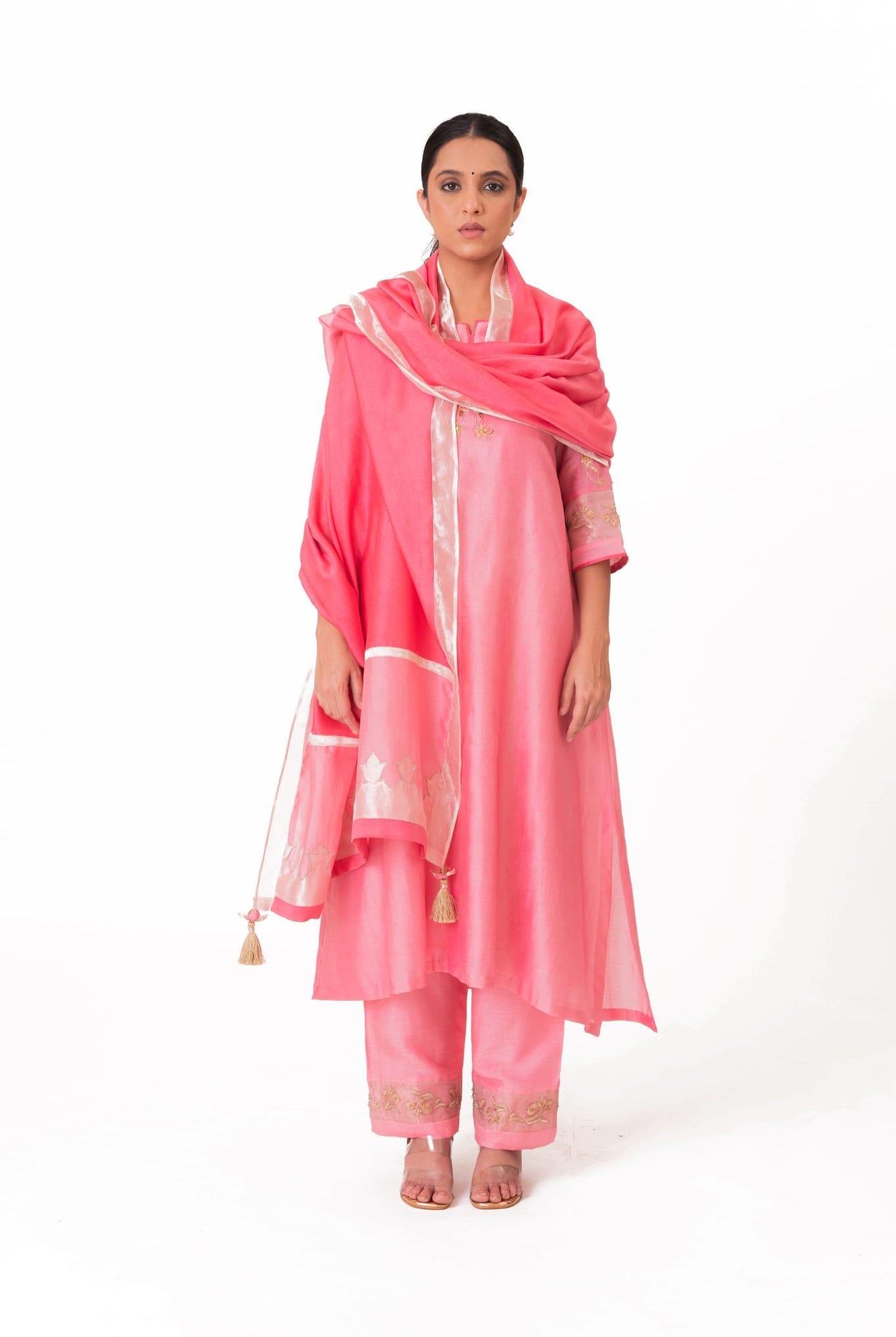 Tissue Patch Work Dupatta Kurta Set - Lotus Pink - CiceroniKurta Set, Festive wearBhavik Shah