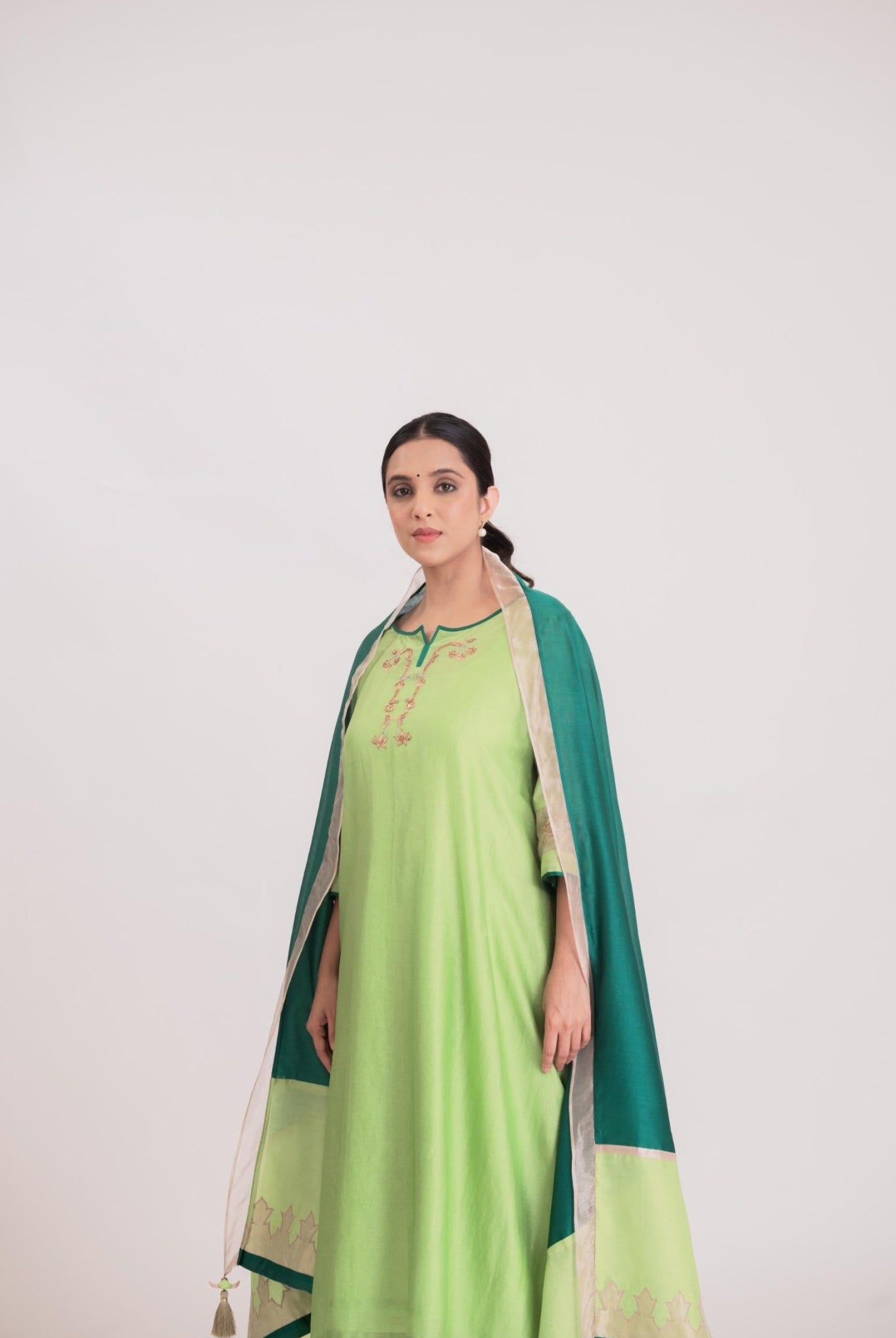 Tissue Patch Work Dupatta Kurta Set - Pistachio Green - CiceroniKurta Set, Festive wearBhavik Shah