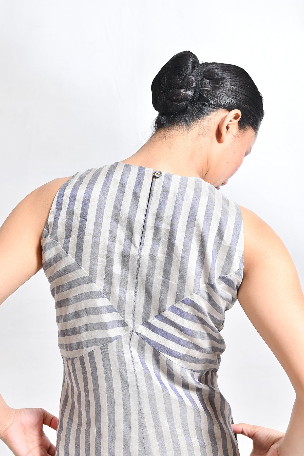 Tissue Striped Sleeveless A - line Dress with Back Patch - CiceroniDressesHiranya