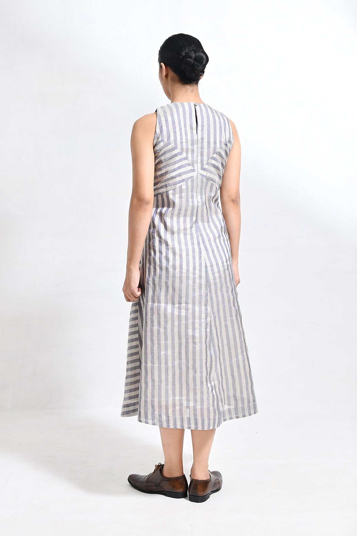 Tissue Striped Sleeveless A - line Dress with Back Patch - CiceroniDressesHiranya