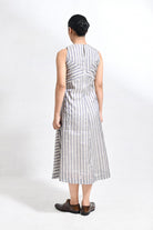 Tissue Striped Sleeveless A - line Dress with Back Patch - CiceroniDressesHiranya