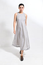 Tissue Striped Sleeveless A - line Dress with Back Patch - CiceroniDressesHiranya
