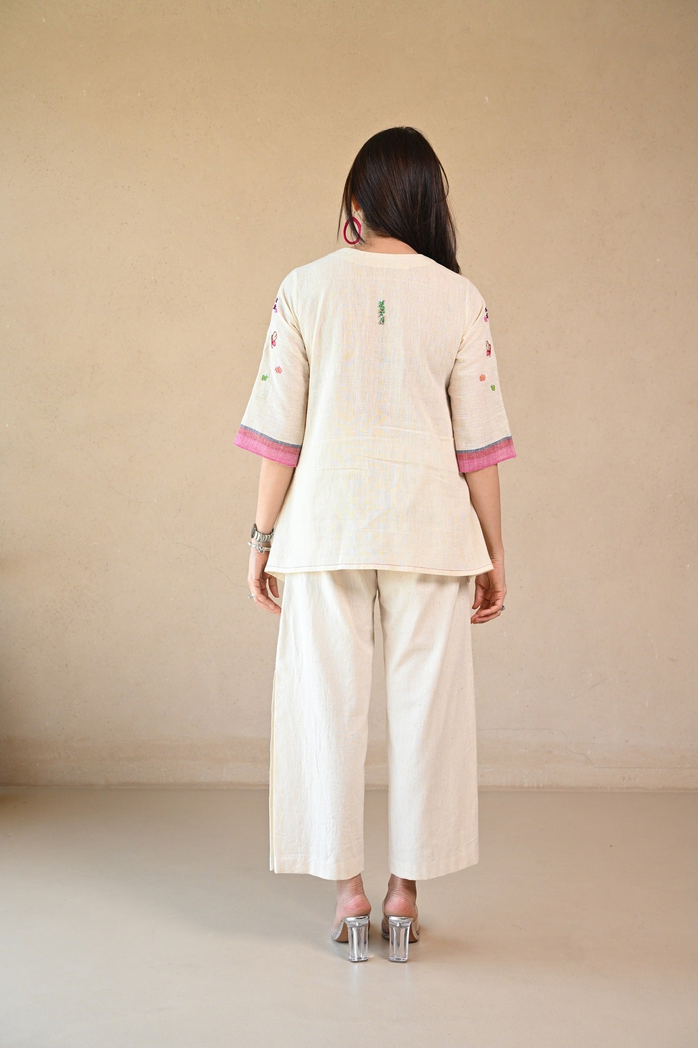 Titali Top with Ruching & Embroidery Details - Natural White - CiceroniTopsRang by Rajvi