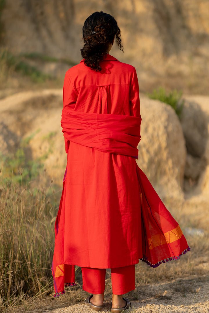Tomato Red Kurta Set with Dupatta - CiceroniKurta Set, Everyday WearMaidaan