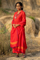Tomato Red Kurta Set with Dupatta - CiceroniKurta Set, Everyday WearMaidaan