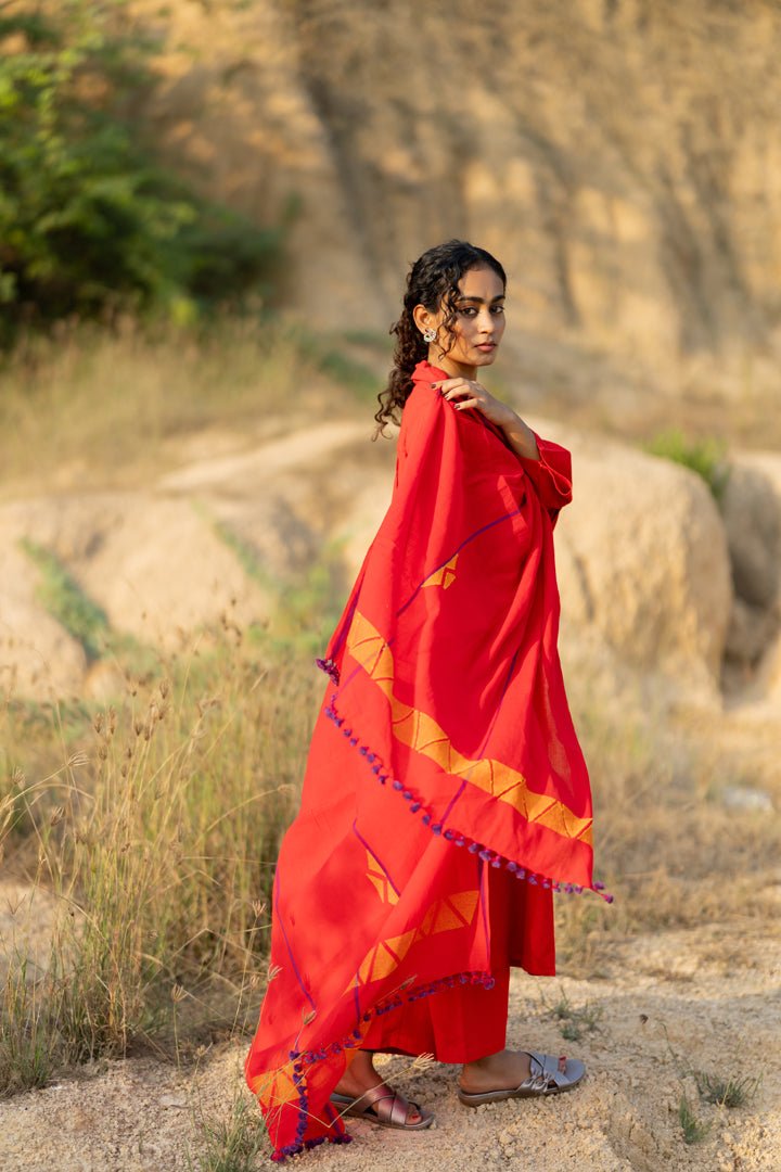 Tomato Red Kurta Set with Dupatta - CiceroniKurta Set, Everyday WearMaidaan