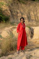 Tomato Red Kurta Set with Dupatta - CiceroniKurta Set, Everyday WearMaidaan